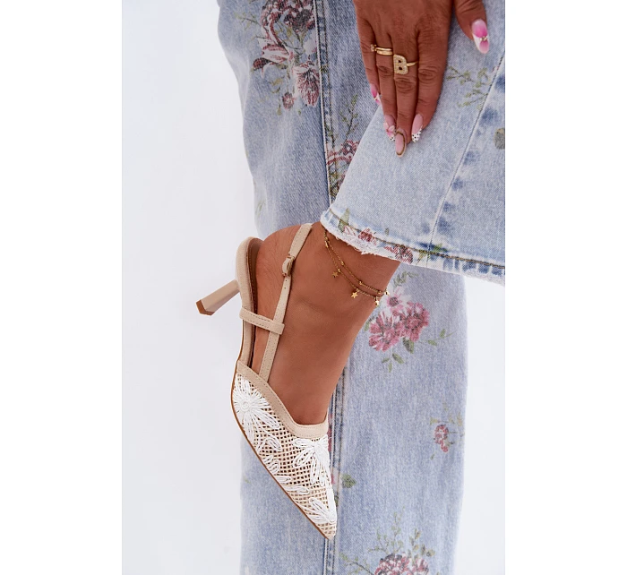Sandály na podpatku s květinami Béžové Kelmira Sandály na podpatku s květinami Béžové Kelmira