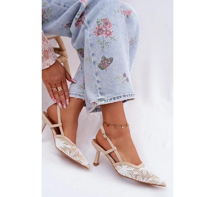 Sandály na podpatku s květinami Béžové Kelmira Sandály na podpatku s květinami Béžové Kelmira