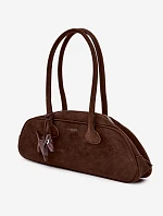 Hnědá baguette kabelka z imitace semiše s přívěskem jezevčík Annette