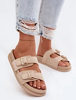 Dámské pantofle se zlatými sponami Béžové Pelorin