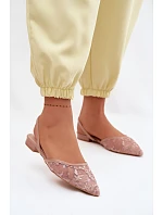 Síťované sandály s krajkou na nízkém podpatku Špinavě růžové Selissey