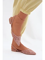 Síťované sandály s krajkou na nízkém podpatku Špinavě růžové Selissey