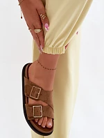 Dámské pantofle z imitace semiše zlaté přezky Camel Selissea