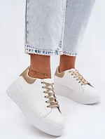 Dámské tenisky na platformě z imitace kůže bílo-zlaté se třpytkami Calinae