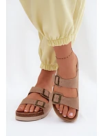 Kožené semišové dámské pantofle s přezkami tmavě béžové Rosaliae