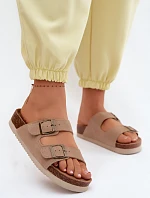 Kožené semišové dámské pantofle s přezkami tmavě béžové Rosaliae