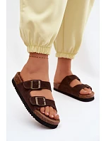 Kožené Semišové Dámské Pantofle S Gumičkami Čokoládové Rosaliae