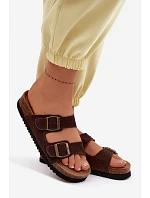 Kožené Semišové Dámské Pantofle S Gumičkami Čokoládové Rosaliae