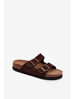 Kožené Semišové Dámské Pantofle S Gumičkami Čokoládové Rosaliae