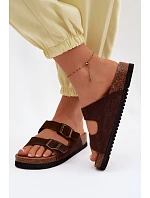 Kožené Semišové Dámské Pantofle S Gumičkami Čokoládové Rosaliae