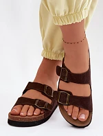 Kožené Semišové Dámské Pantofle S Gumičkami Čokoládové Rosaliae