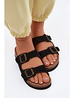 Kožené semišové dámské pantofle s přezkami černé Rosaliae