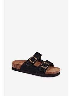 Kožené semišové dámské pantofle s přezkami černé Rosaliae