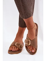 Dámské pantofle s zlatým sponou tmavě béžové Elviane