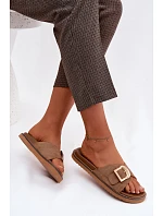 Dámské pantofle s zlatým sponou tmavě béžové Elviane