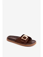 Dámské pantofle s zlatým sponou tmavě béžové Elviane