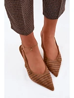 Dámské síťované sandály na podpatku z imitace semiše světle hnědé Torielle
