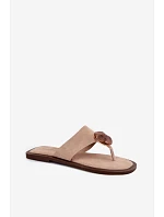 Dámské ploché žabky s ozdobou eko semiš béžové Selvessa