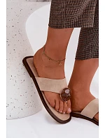 Dámské ploché žabky s ozdobou eko semiš béžové Selvessa