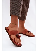 Dámské ploché žabky s ozdobou Eko semiš oranžové Selvessa