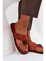 Dámské ploché žabky s ozdobou Eko semiš oranžové Selvessa