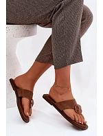 Dámské ploché žabky s ozdobou eko semiš hnědé Selvessa