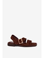 Dámské sandály na ploché podrážce se zlatým přezkou čokoládové Verissea