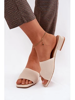 Materiálové dámské pantofle na nízkém podpatku Světle béžové Belissea