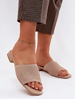 Materiálové dámské pantofle na plochém podpatku tmavě béžové Belissea