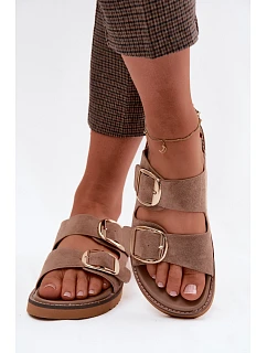 Dámské nazouváky z imitace semiše se zlatými přezkami Khaki Averia