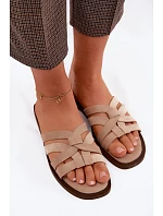 Dámské ploché nazouváky s pásky a imitací semiše béžové Calvia