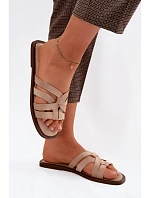 Dámské ploché nazouváky s pásky a imitací semiše béžové Calvia