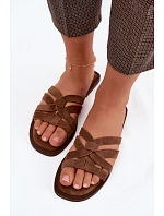 Dámské ploché sandály s pásky Simi semišové hnědé Calvia