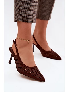 Dámské otevřené sandály na podpatku z imitace semiše Čokoládové Velvia