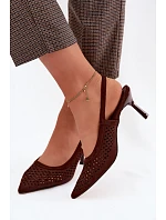 Dámské otevřené sandály na podpatku z imitace semiše Čokoládové Velvia