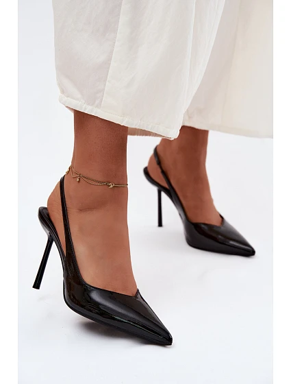 Lakované Podpatky Sandály Z Kůže Černé model 22122729 - Boto