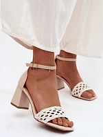 Ženské sandály na podpatku s pleteným vzorem světle béžové Felena