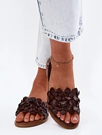 Kožené sandály na nízkém podpatku Zazoo 40468 Čokoládové