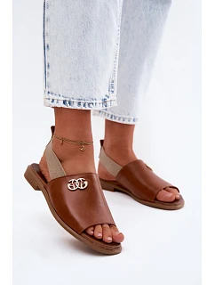Kožené sandály se zlatým detailem Zazoo 40473 Hnědé