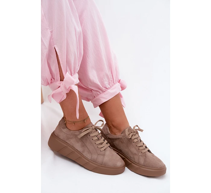 Kožené semišové dámské tenisky na platformě Tmavě béžové Danida Kožené semišové dámské tenisky na platformě Tmavě béžové Danida