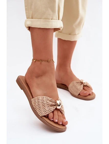 Dámské ploché béžové zlaté pantofle Goldie