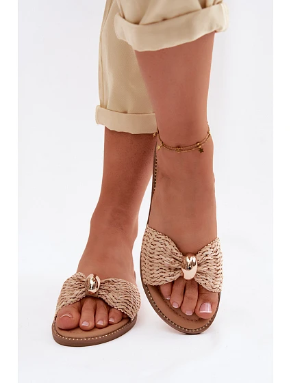 Dámské ploché béžové zlaté pantofle Goldie