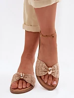 Dámské ploché béžové zlaté pantofle Goldie