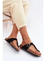 Kožené semišové žabky s zlatou sponou Černé Honey