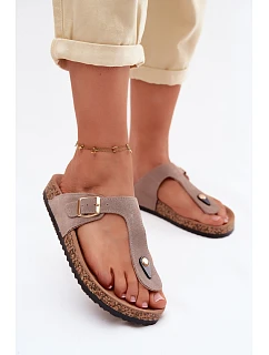 Kožené semišové žabky s zlatou sponou tmavě béžové Honey