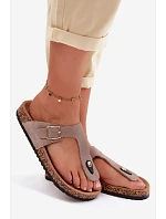 Kožené semišové žabky s zlatou sponou tmavě béžové Honey