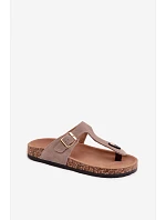 Kožené semišové žabky s zlatou sponou tmavě béžové Honey