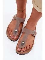 Kožené semišové žabky s zlatou sponou tmavě béžové Honey