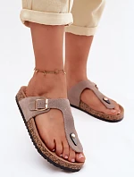 Kožené semišové žabky s zlatou sponou tmavě béžové Honey