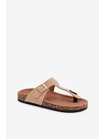 Kožené semišové žabky s zlatou sponou béžové Honey